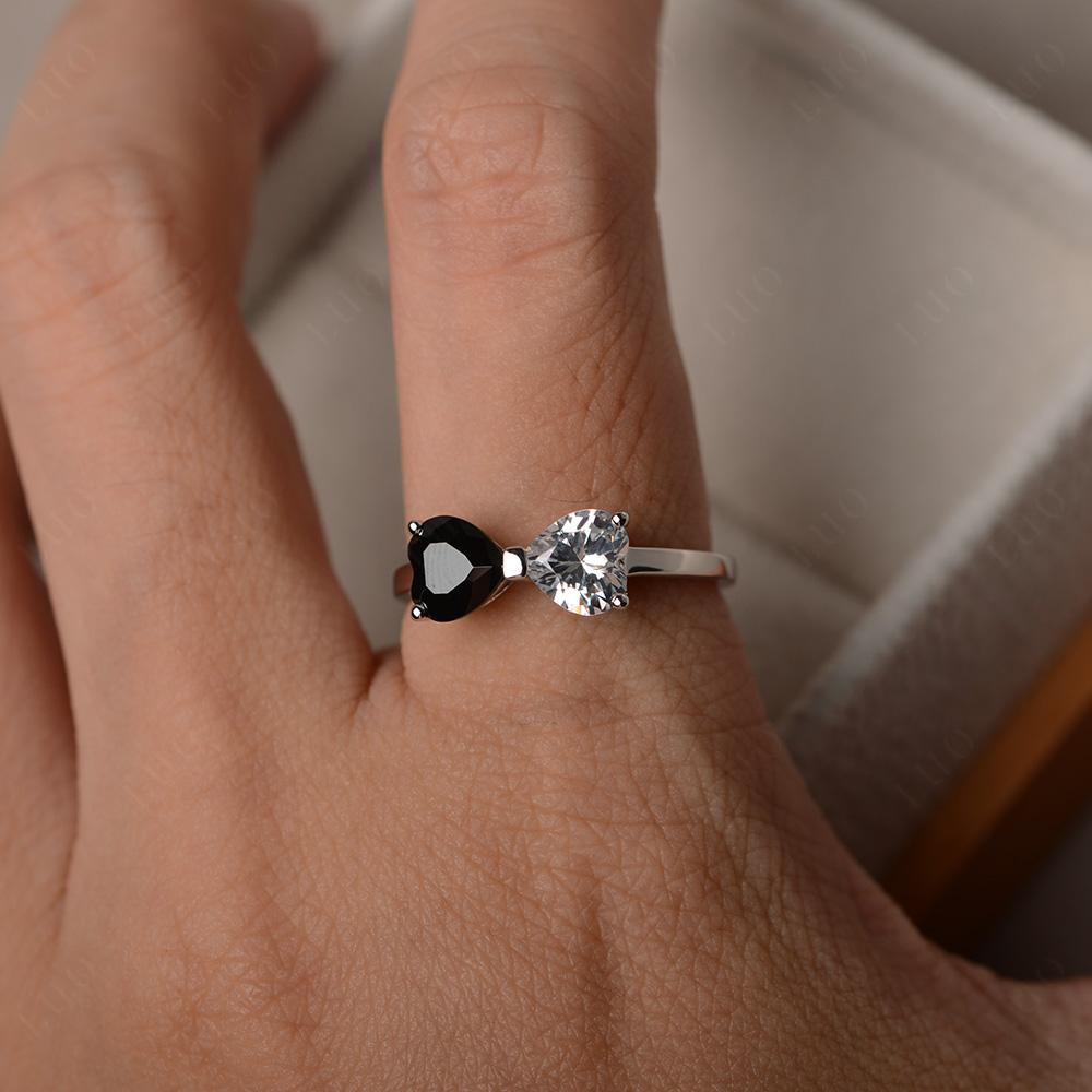 Heart Shaped Black Stone and Cubic Zirconia Mothers Ring - LUO Jewelry