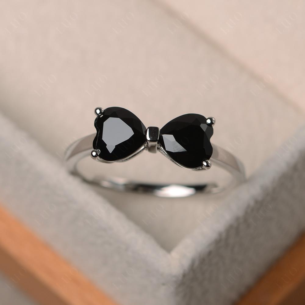 2 Stone Heart Shaped Black Spinel Promise Ring - LUO Jewelry