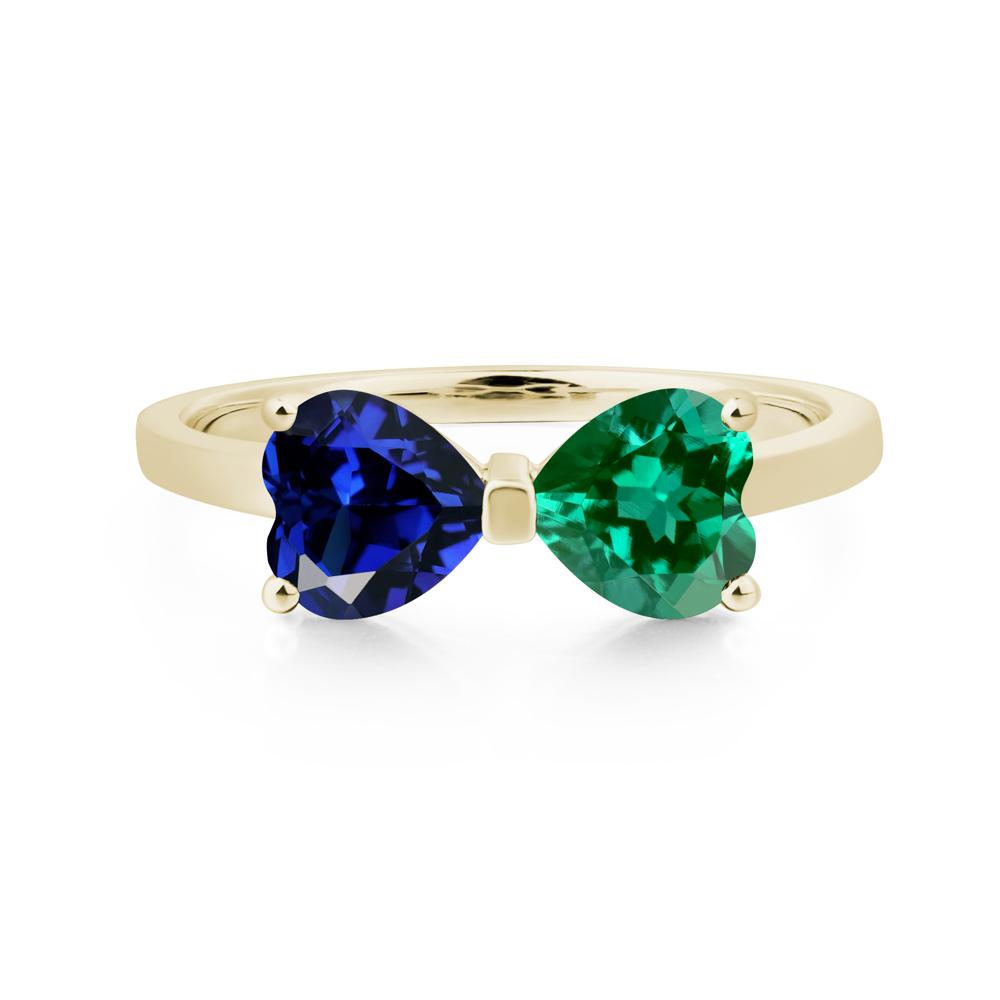 Heart Shaped Lab Emerald and Sapphire Mothers Ring - LUO Jewelry #metal_14k yellow gold