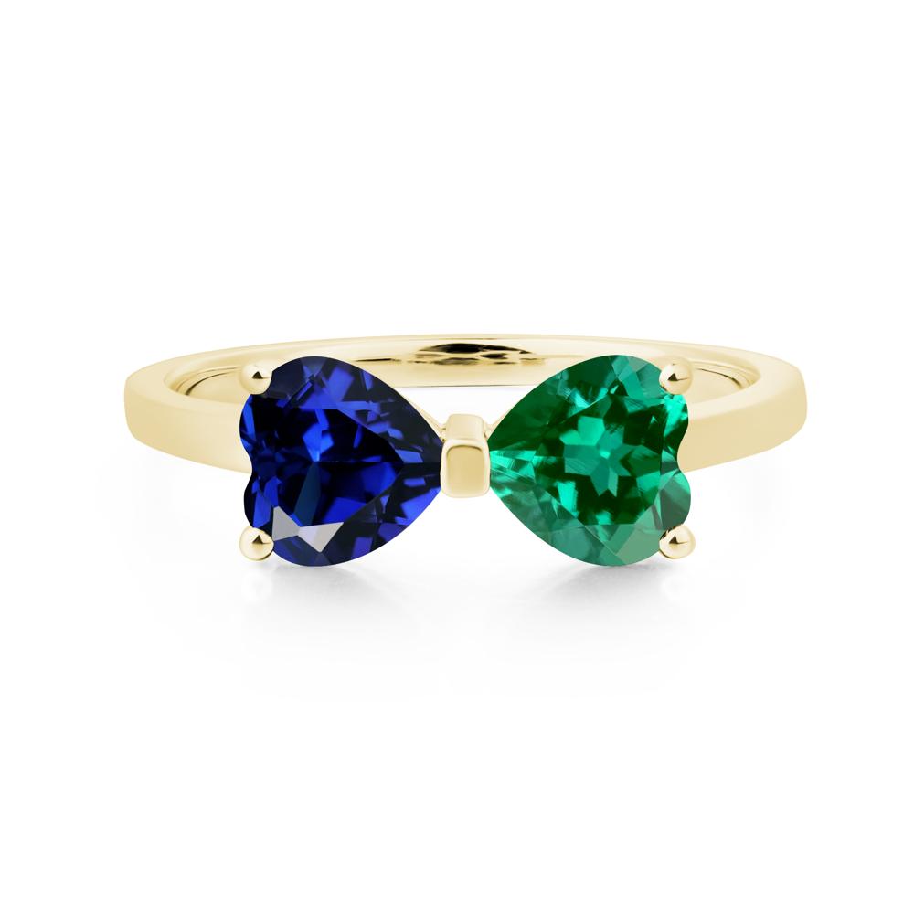 Heart Shaped Lab Emerald and Sapphire Mothers Ring - LUO Jewelry #metal_18k yellow gold