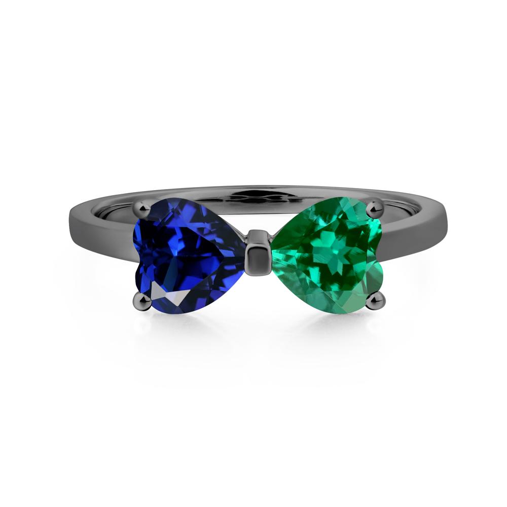 Heart Shaped Lab Emerald and Sapphire Mothers Ring - LUO Jewelry #metal_black finish sterling silver