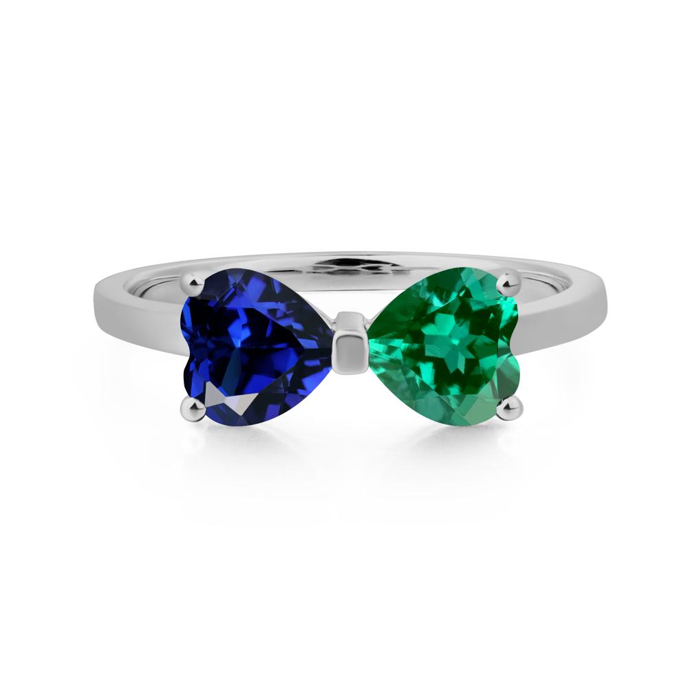 Heart Shaped Lab Emerald and Sapphire Mothers Ring - LUO Jewelry #metal_platinum