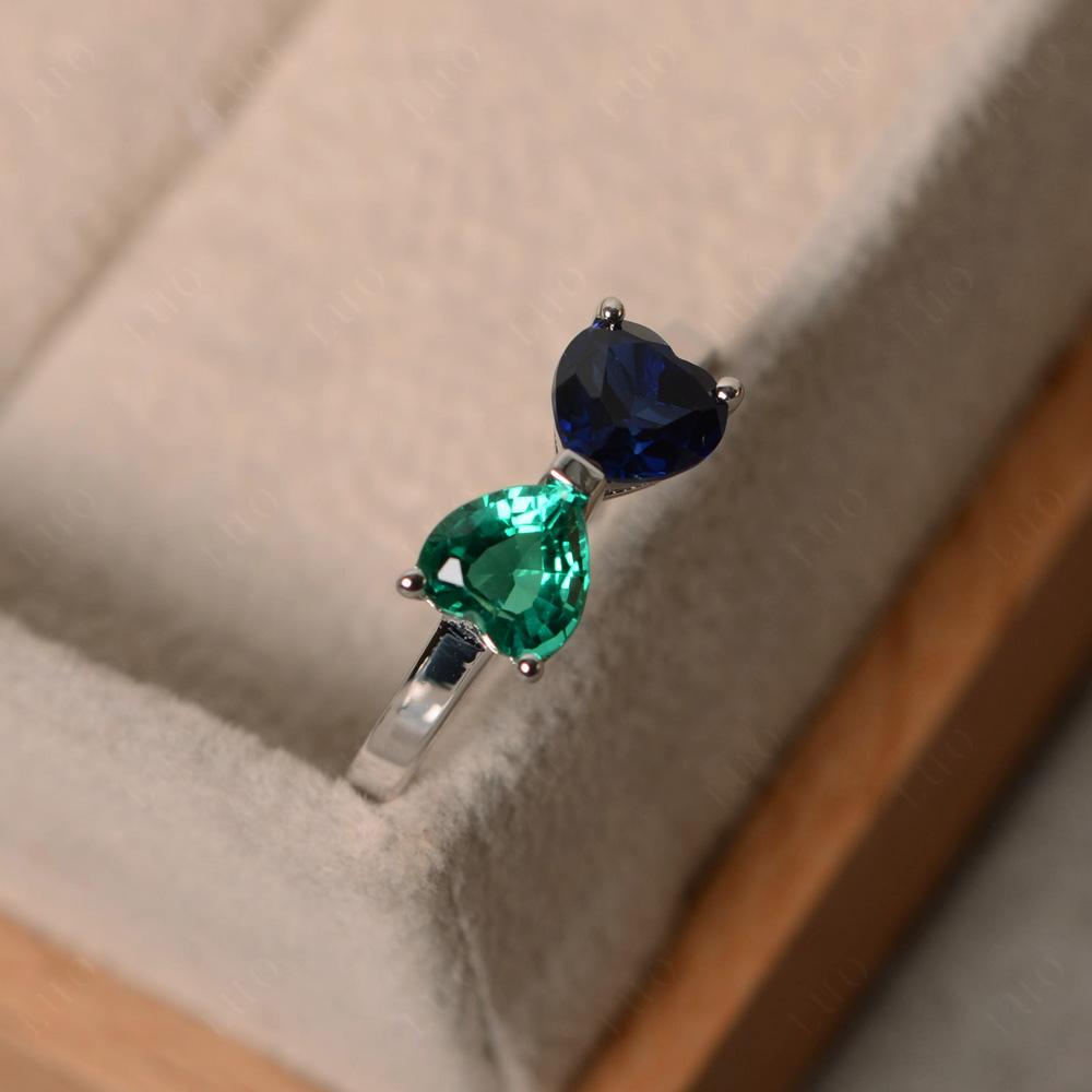 Heart Shaped Lab Emerald and Sapphire Mothers Ring - LUO Jewelry