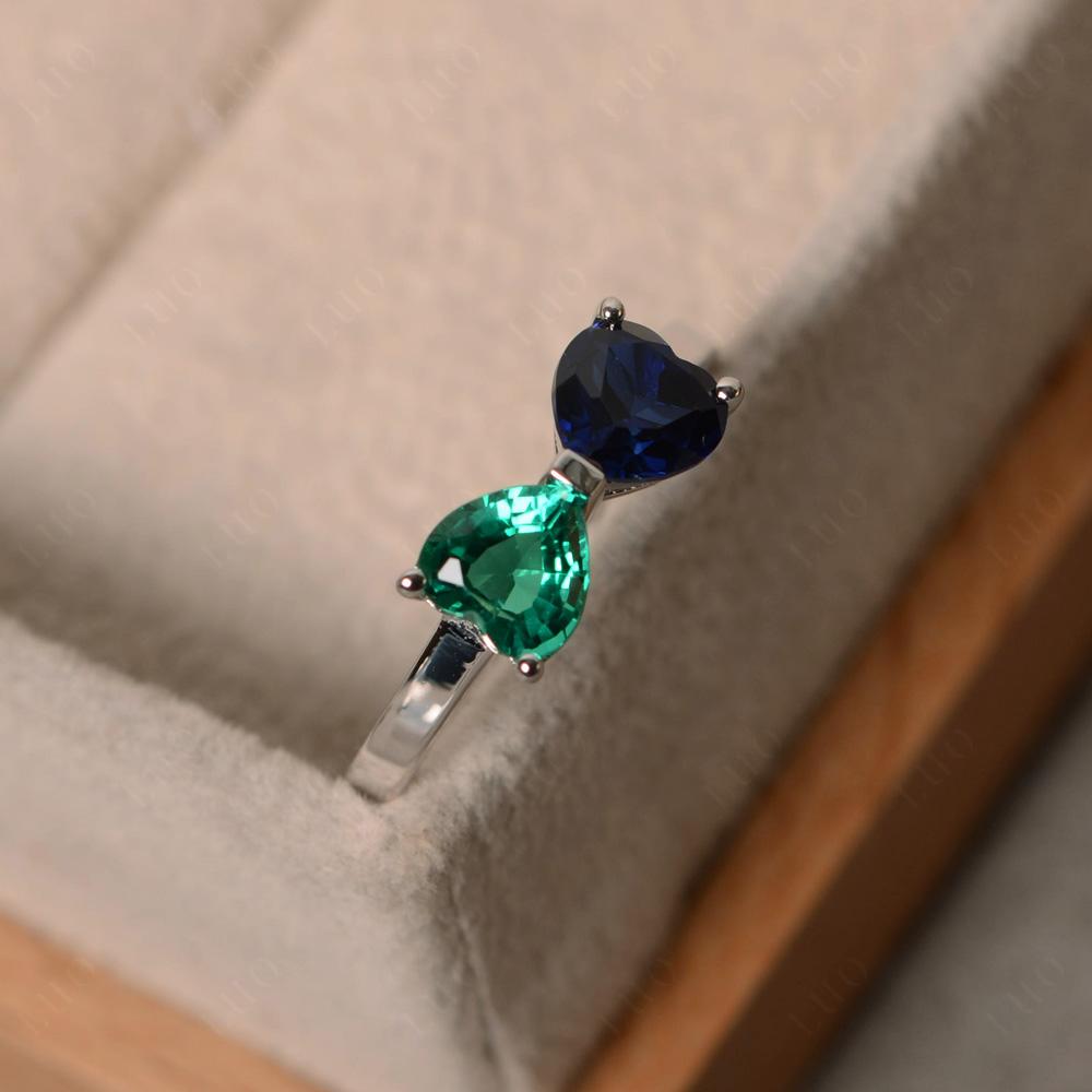 Heart Shaped Emerald and Lab Sapphire Ring - LUO Jewelry