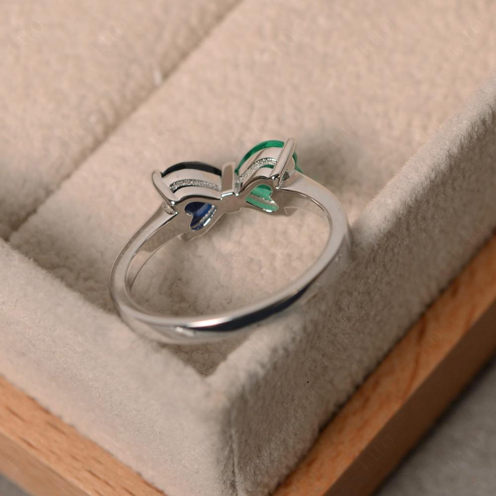 Heart Shaped Lab Emerald and Sapphire Mothers Ring - LUO Jewelry