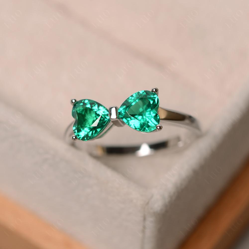 2 Stone Heart Shaped Lab Emerald Promise Ring - LUO Jewelry