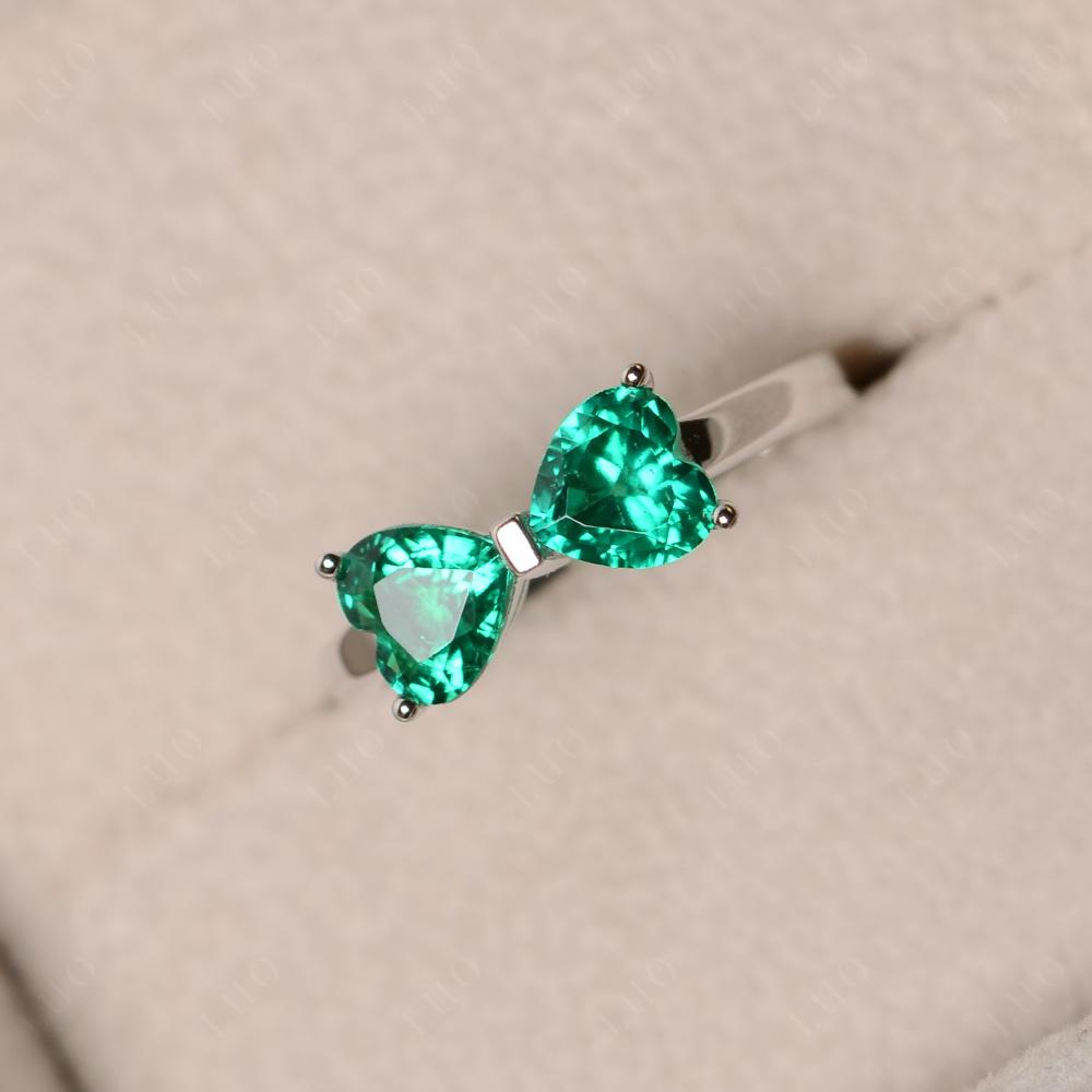 2 Stone Heart Shaped Lab Emerald Promise Ring - LUO Jewelry