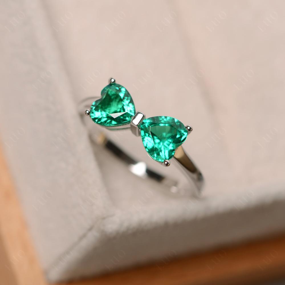 2 Stone Heart Shaped Lab Emerald Promise Ring - LUO Jewelry