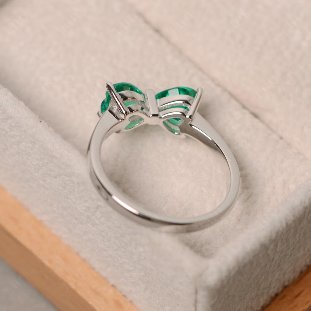 2 Stone Heart Shaped Lab Emerald Promise Ring - LUO Jewelry