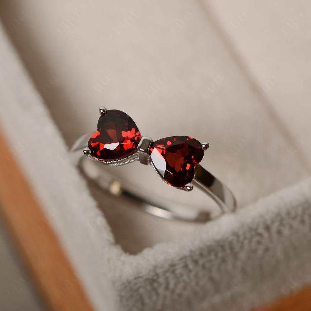 2 Stone Heart Shaped Garnet Promise Ring - LUO Jewelry