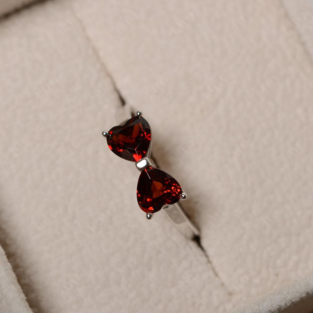 2 Stone Heart Shaped Garnet Promise Ring - LUO Jewelry