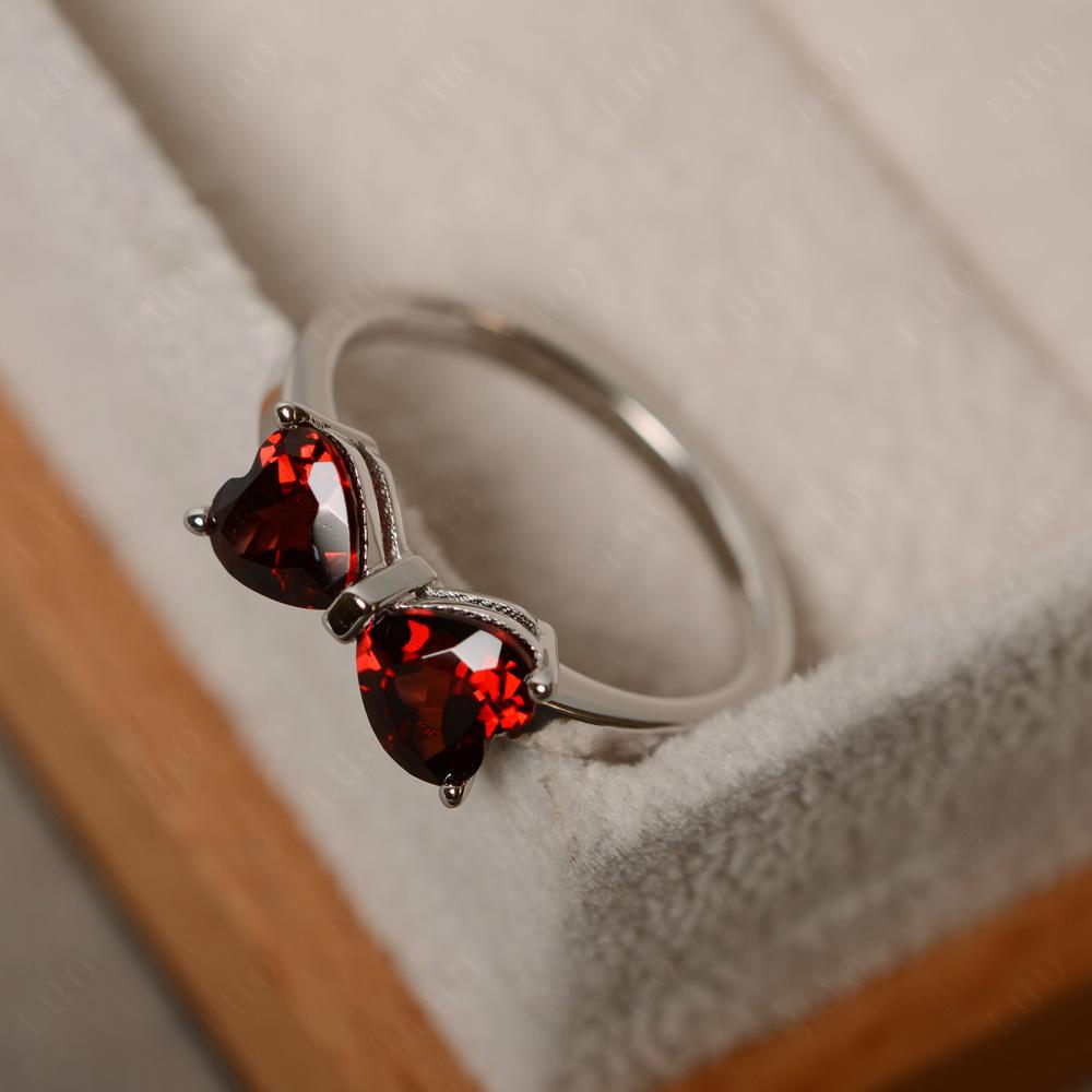 2 Stone Heart Shaped Garnet Promise Ring - LUO Jewelry