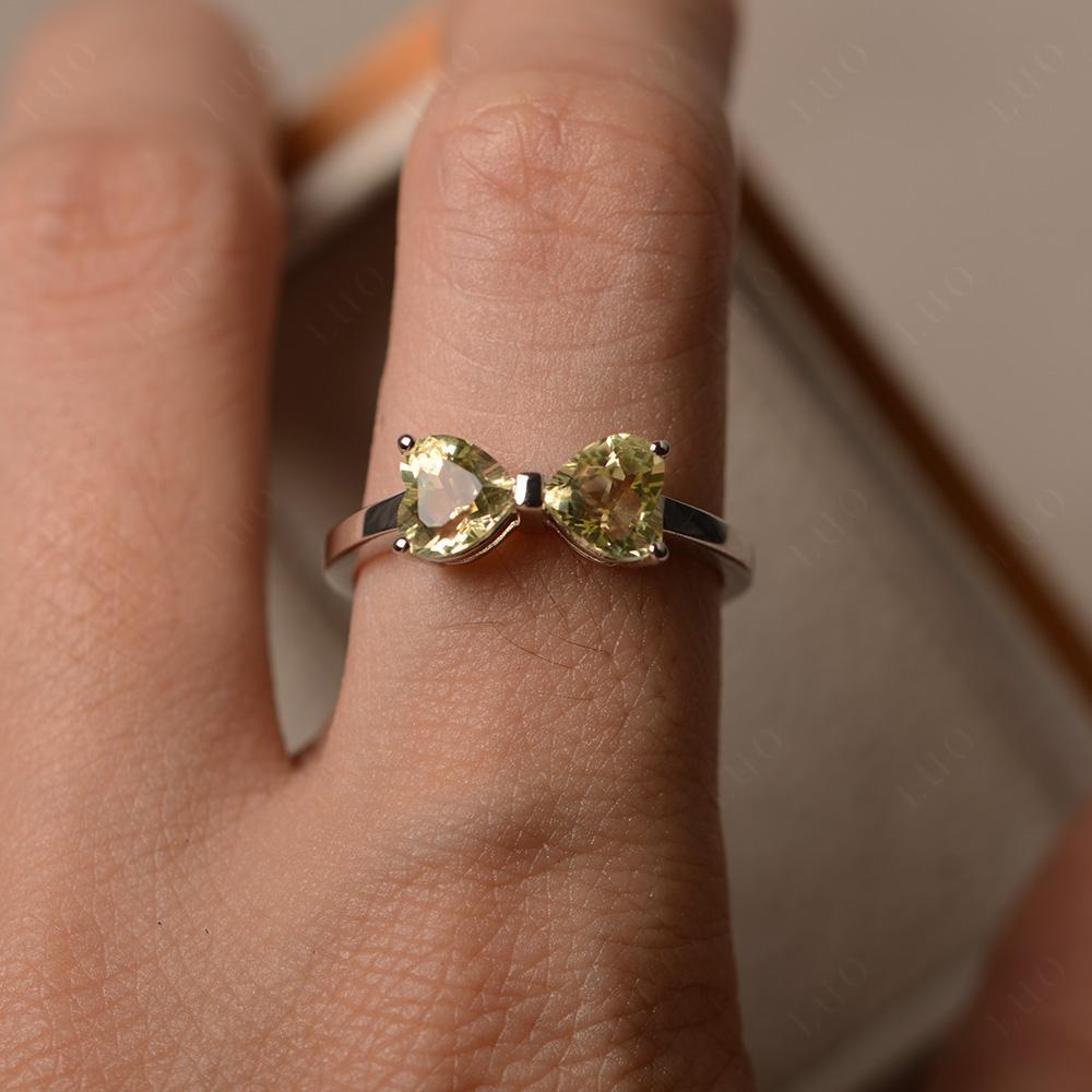 2 Stone Heart Shaped Lemon Quartz Promise Ring - LUO Jewelry