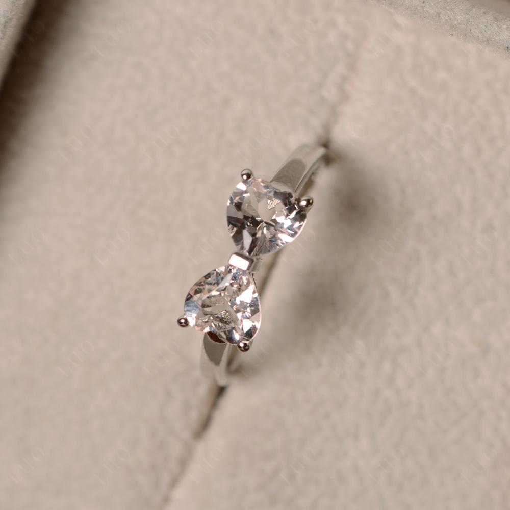 2 Stone Heart Shaped Morganite Promise Ring - LUO Jewelry