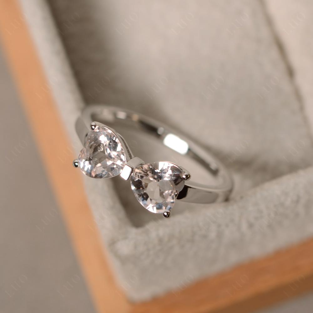 2 Stone Heart Shaped Morganite Promise Ring - LUO Jewelry