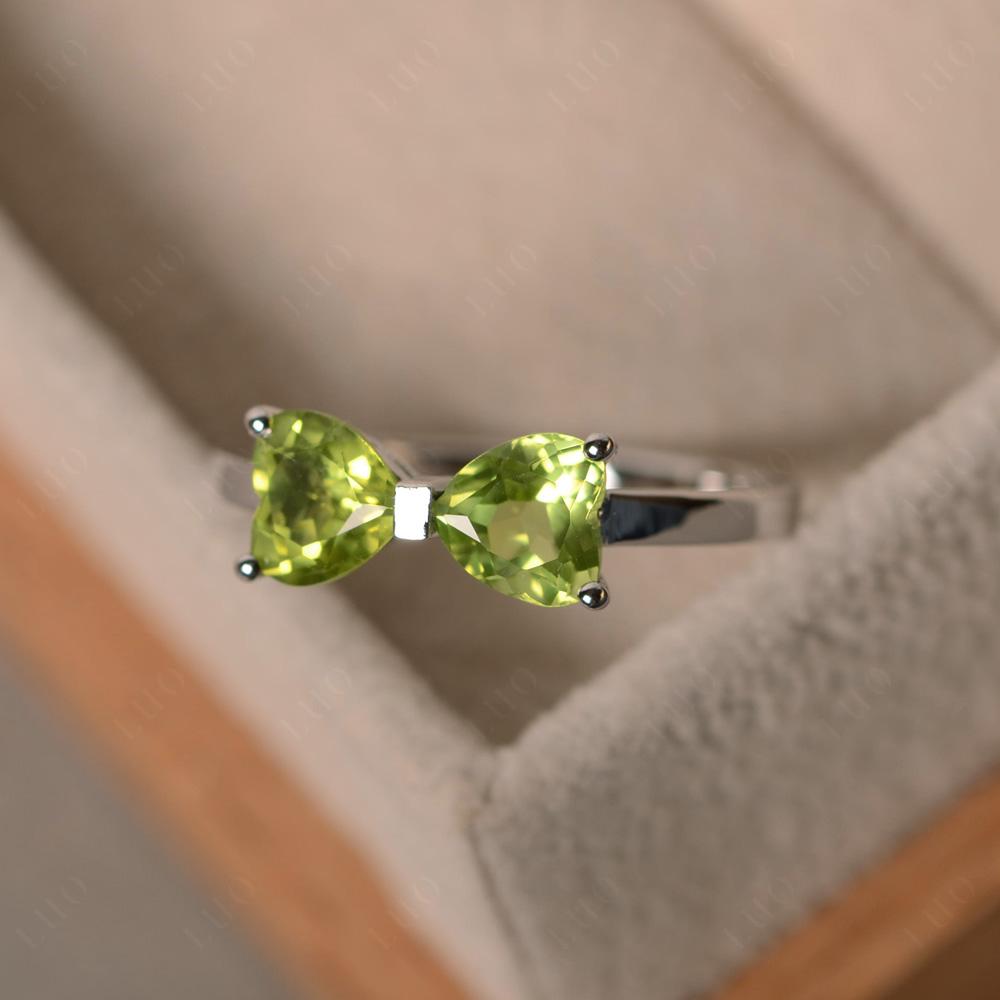 2 Stone Heart Shaped Peridot Promise Ring - LUO Jewelry