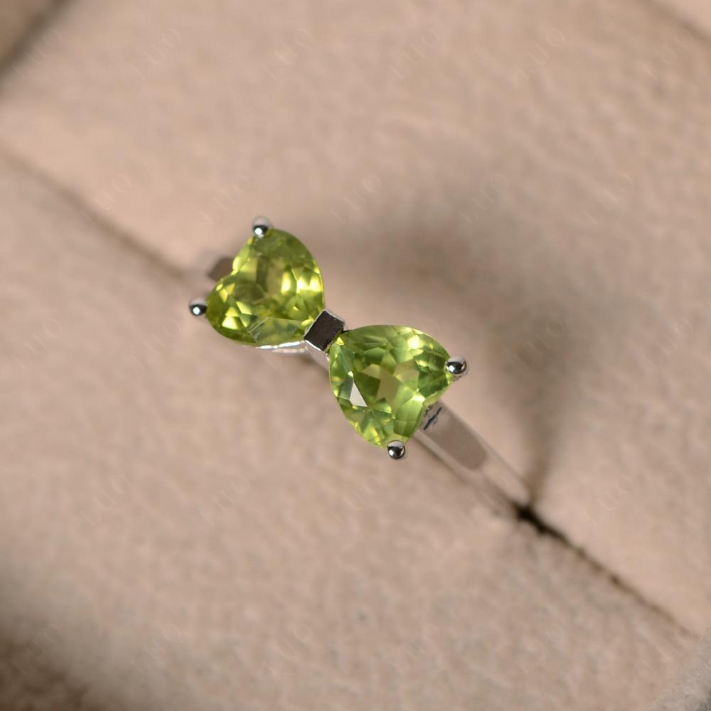 2 Stone Heart Shaped Peridot Promise Ring - LUO Jewelry