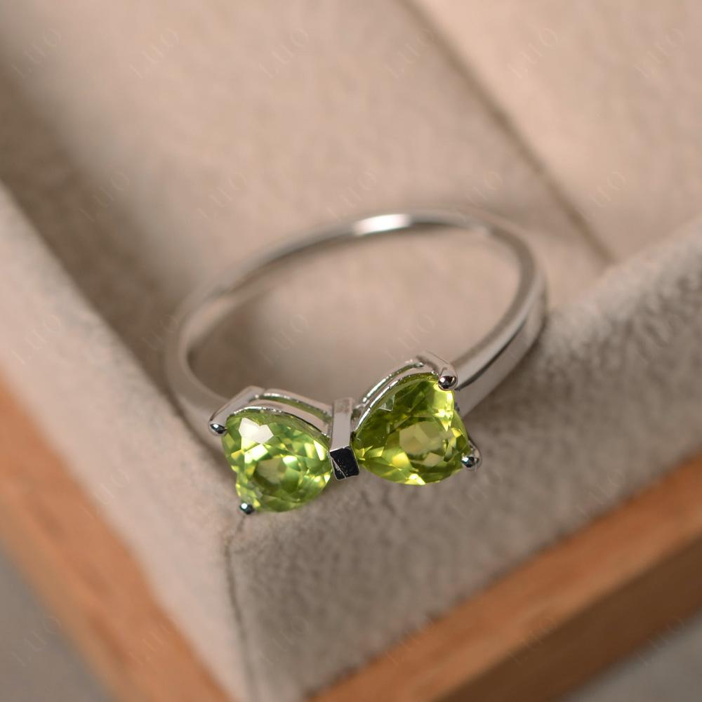 2 Stone Heart Shaped Peridot Promise Ring - LUO Jewelry