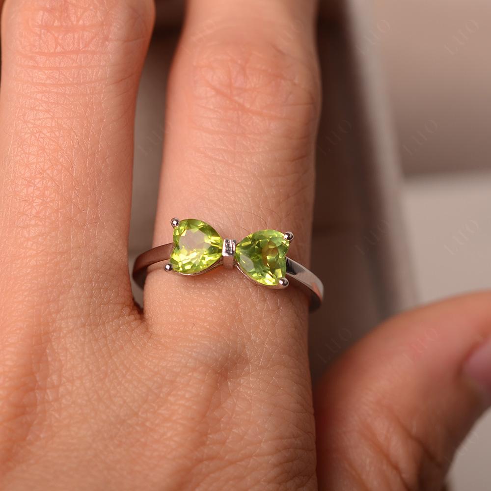 2 Stone Heart Shaped Peridot Promise Ring - LUO Jewelry