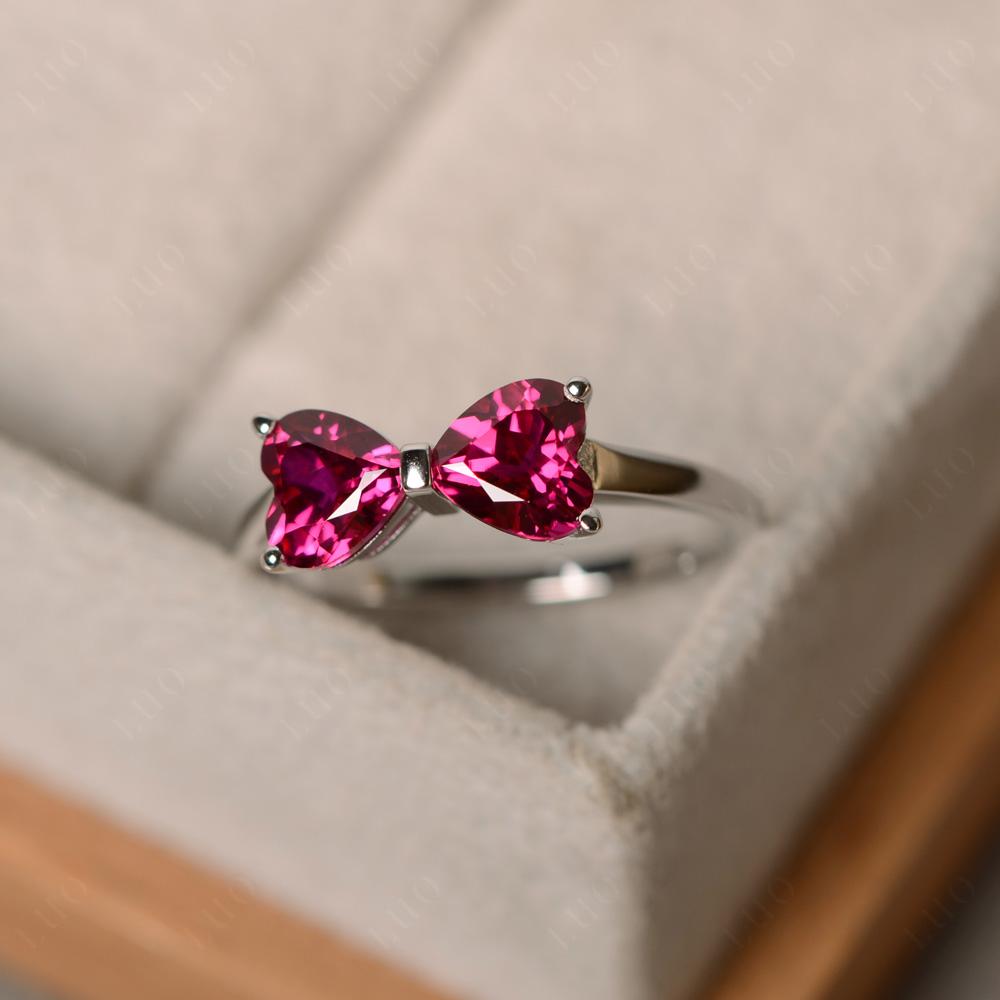 2 Stone Heart Shaped Ruby Promise Ring - LUO Jewelry