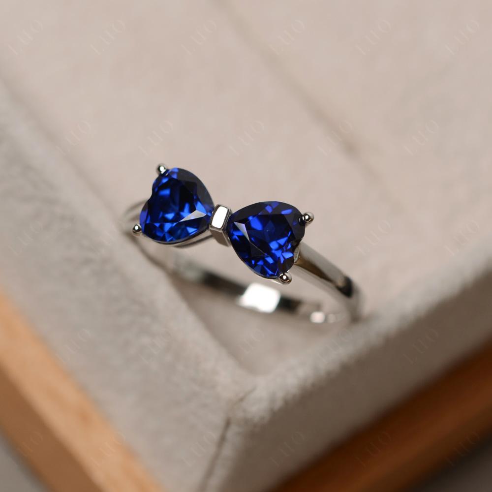 2 Stone Heart Shaped Lab Sapphire Promise Ring - LUO Jewelry