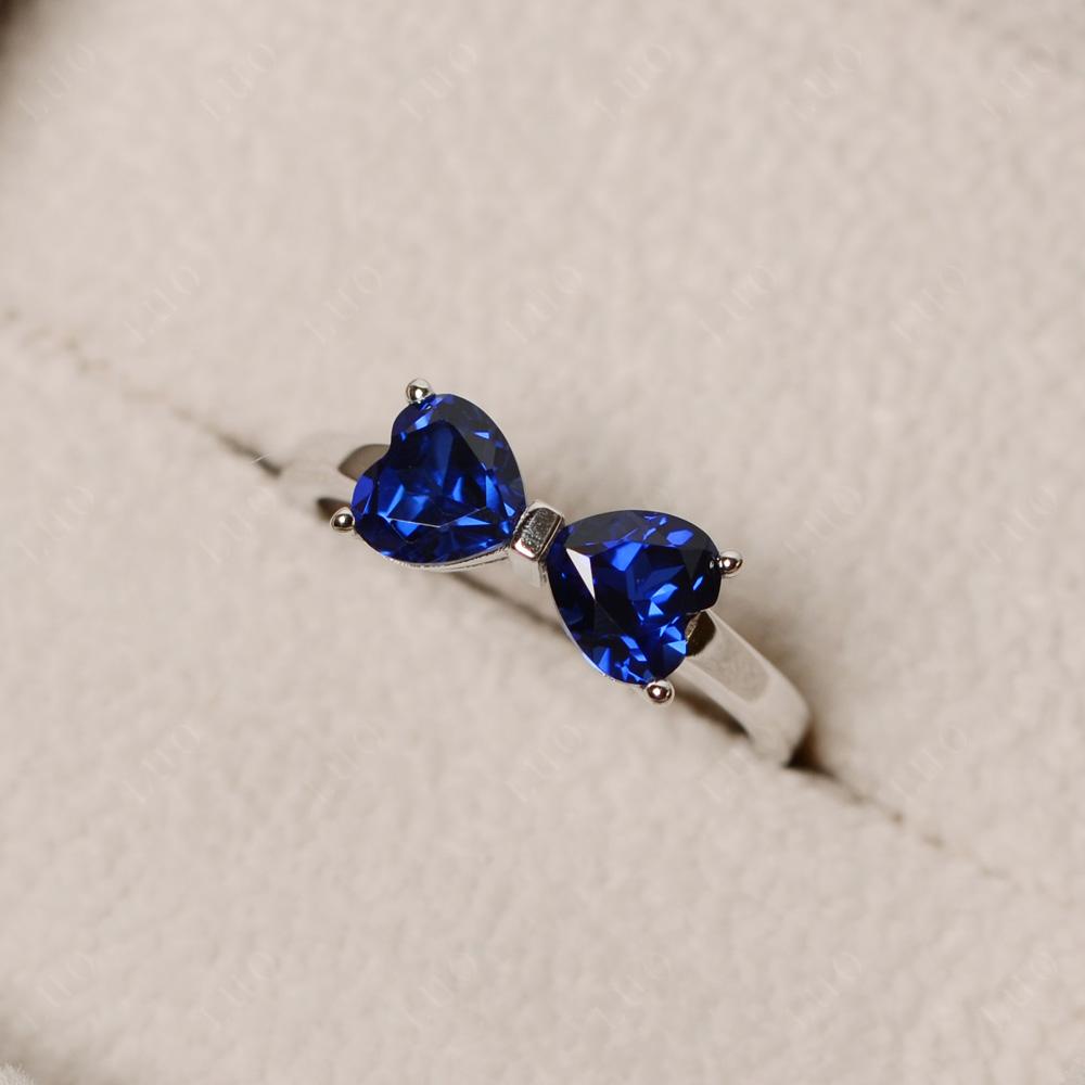 2 Stone Heart Shaped Lab Sapphire Promise Ring - LUO Jewelry