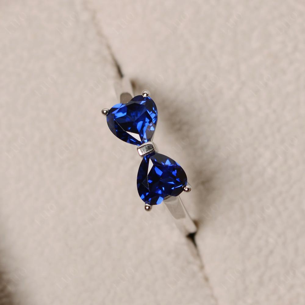 2 Stone Heart Shaped Lab Sapphire Promise Ring - LUO Jewelry