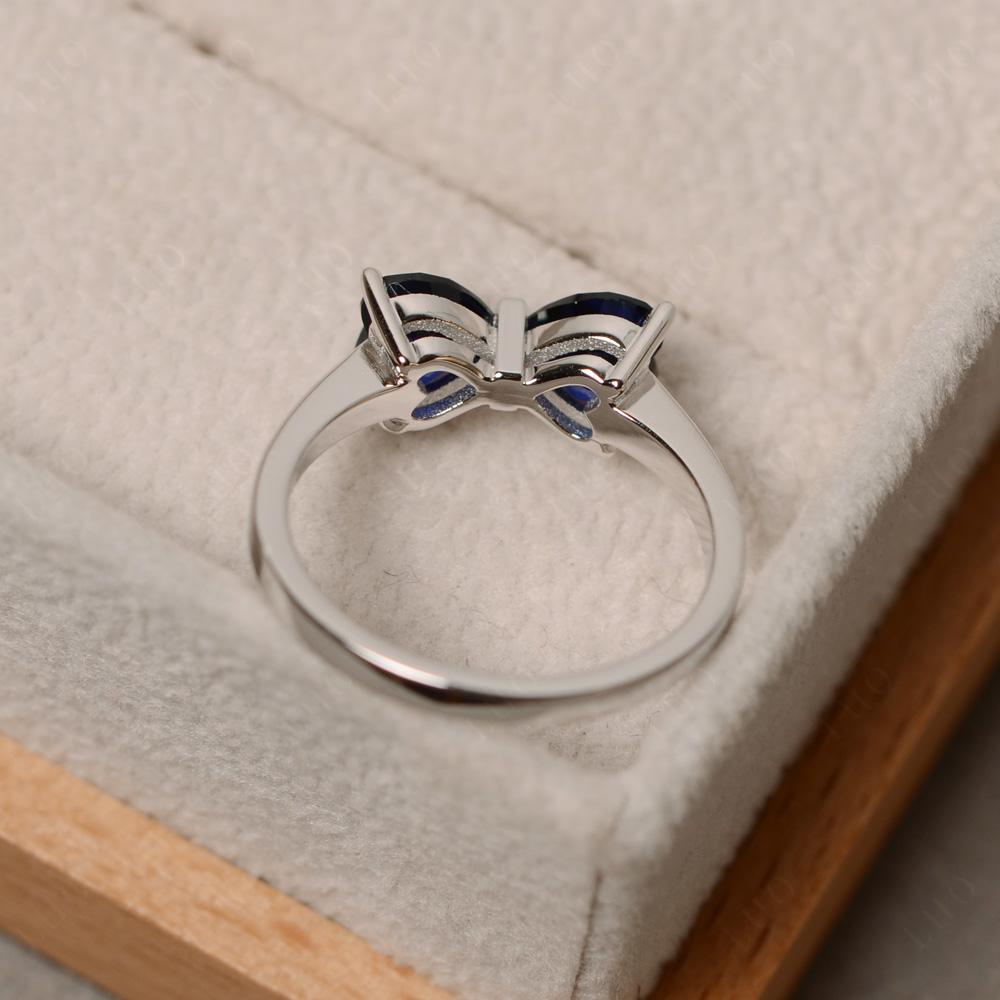 2 Stone Heart Shaped Lab Sapphire Promise Ring - LUO Jewelry