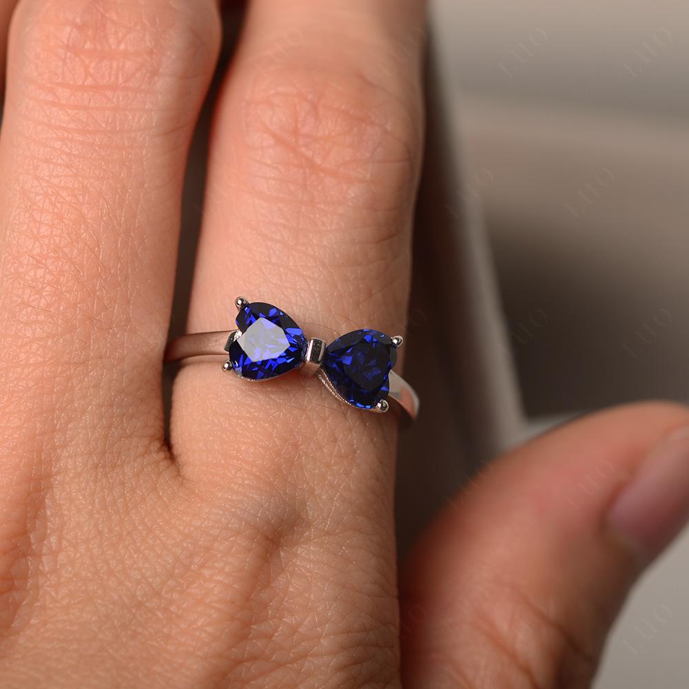2 Stone Heart Shaped Lab Sapphire Promise Ring - LUO Jewelry