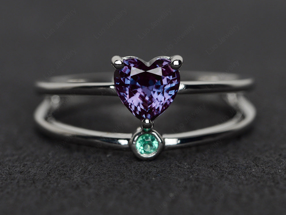 Heart Shaped Alexandrite Split Shank Ring Silver - LUO Jewelry