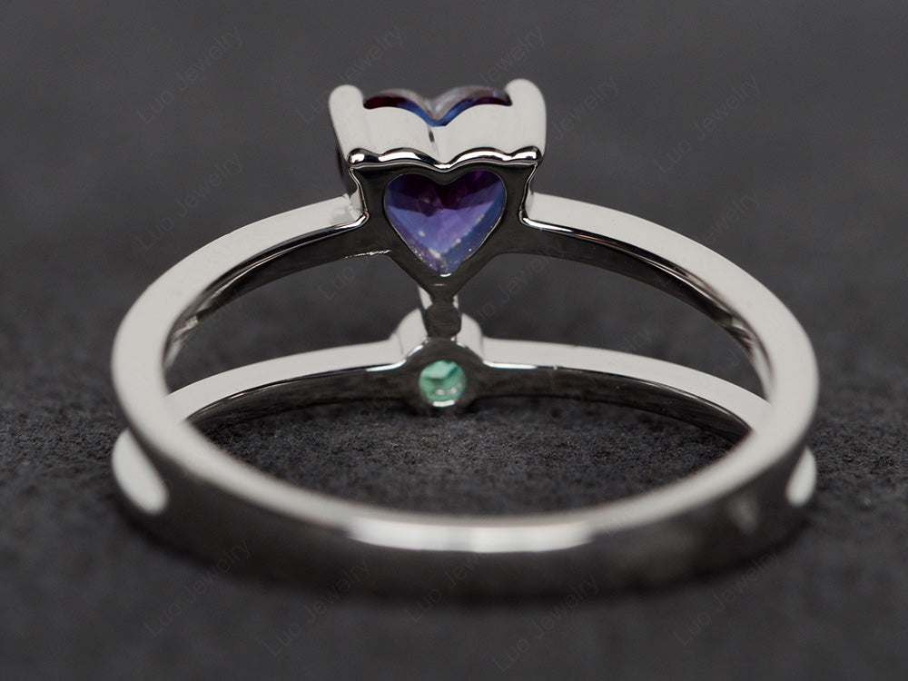 Heart Shaped Alexandrite Split Shank Ring Silver - LUO Jewelry