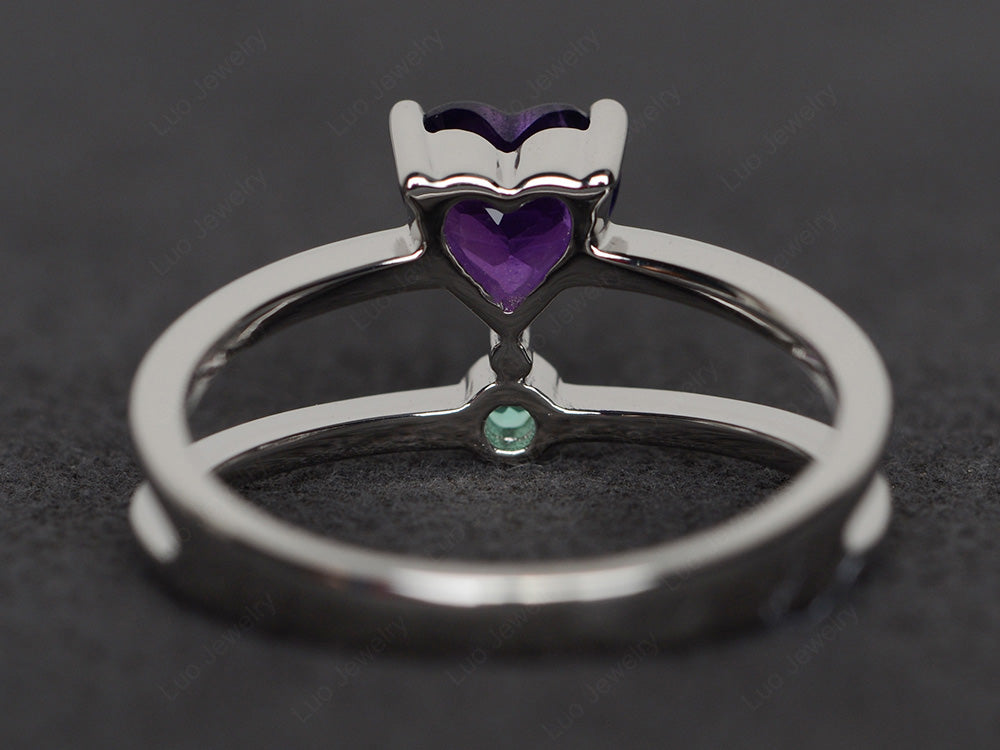 Heart Shaped Amethyst Split Shank Ring Silver - LUO Jewelry