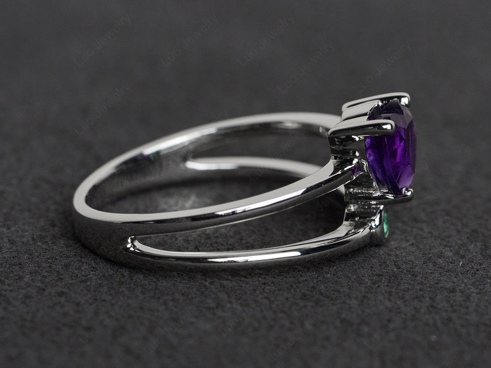 Heart Shaped Amethyst Split Shank Ring Silver - LUO Jewelry