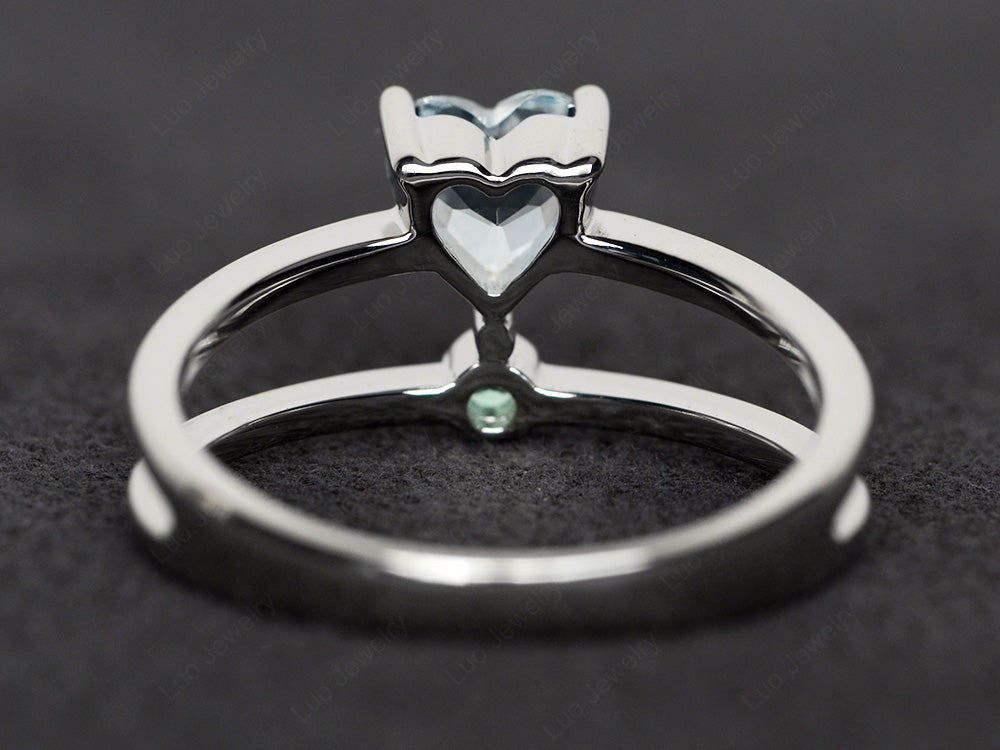 Heart Shaped Aquamarine Split Shank Ring Silver - LUO Jewelry