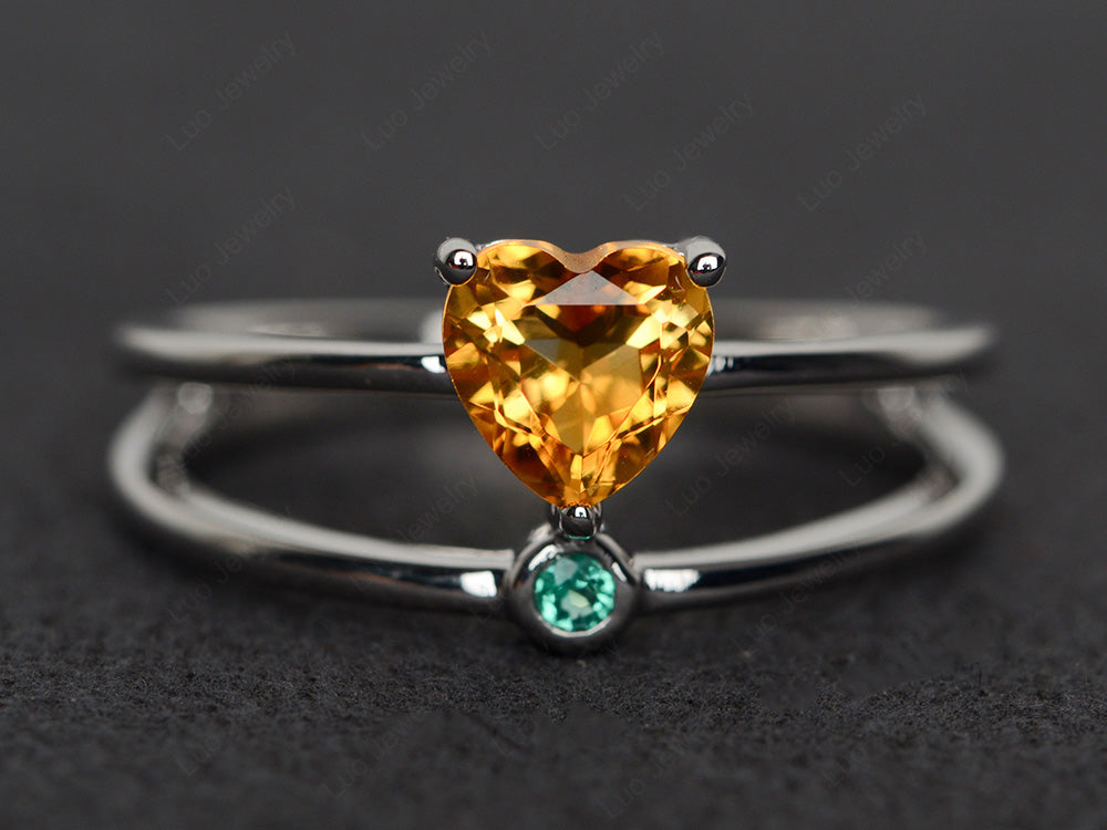 Heart Shaped Citrine Split Shank Ring Silver - LUO Jewelry