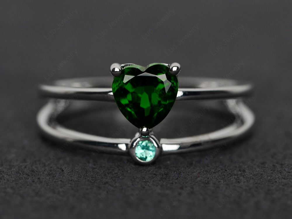 Heart Shaped Diopside Split Shank Ring Silver - LUO Jewelry