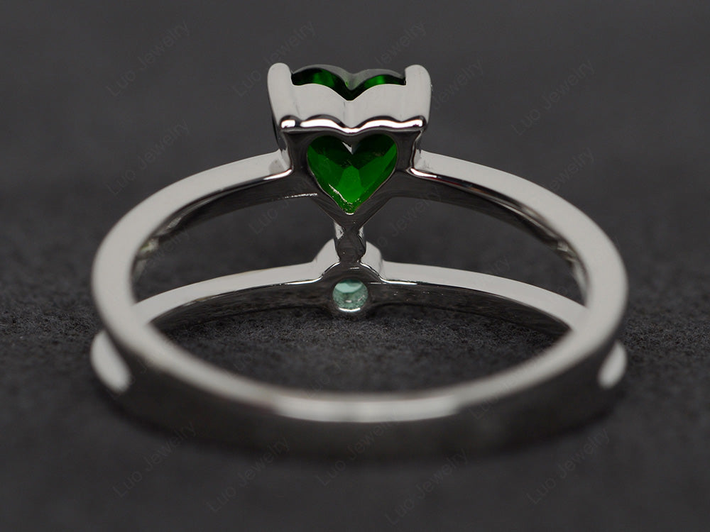 Heart Shaped Diopside Split Shank Ring Silver - LUO Jewelry