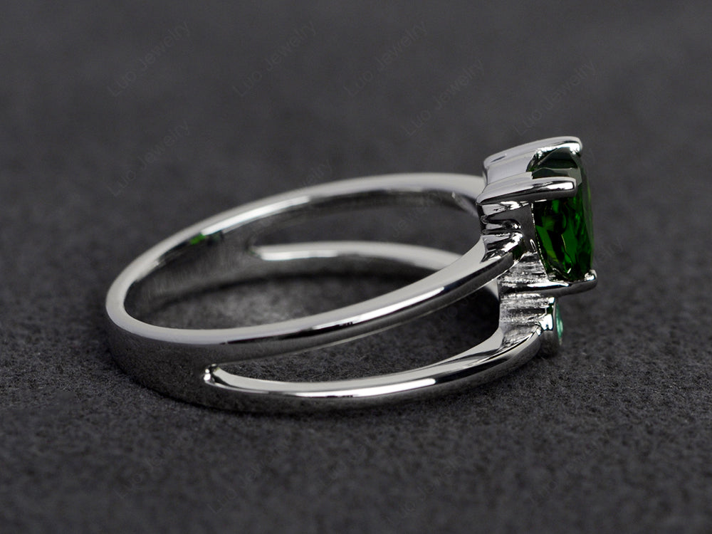 Heart Shaped Diopside Split Shank Ring Silver - LUO Jewelry