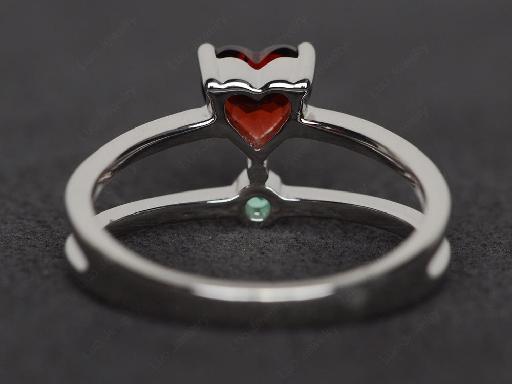Heart Shaped Garnet Split Shank Ring Silver - LUO Jewelry