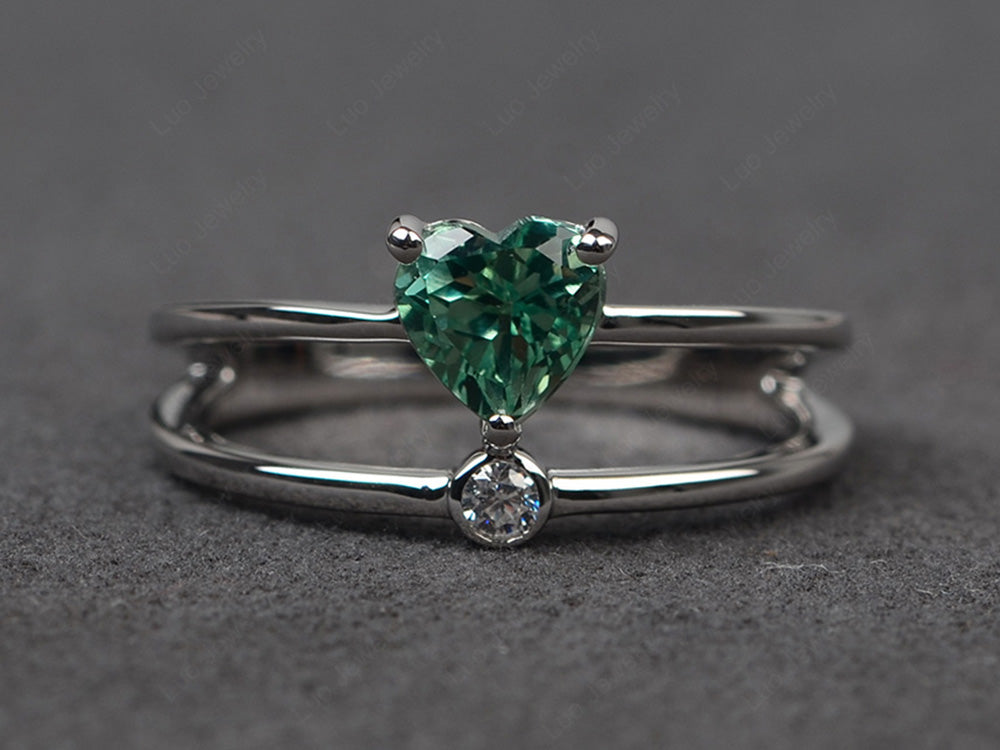 Heart Shaped Green Sapphire Split Shank Ring Silver - LUO Jewelry