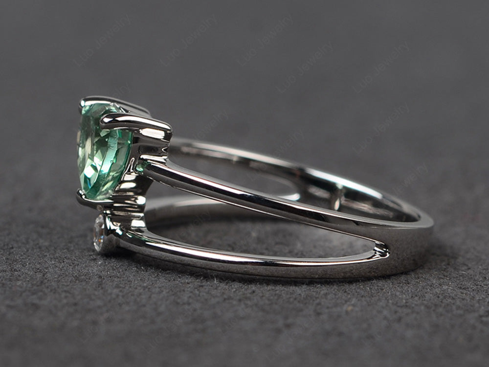 Heart Shaped Green Sapphire Split Shank Ring Silver - LUO Jewelry