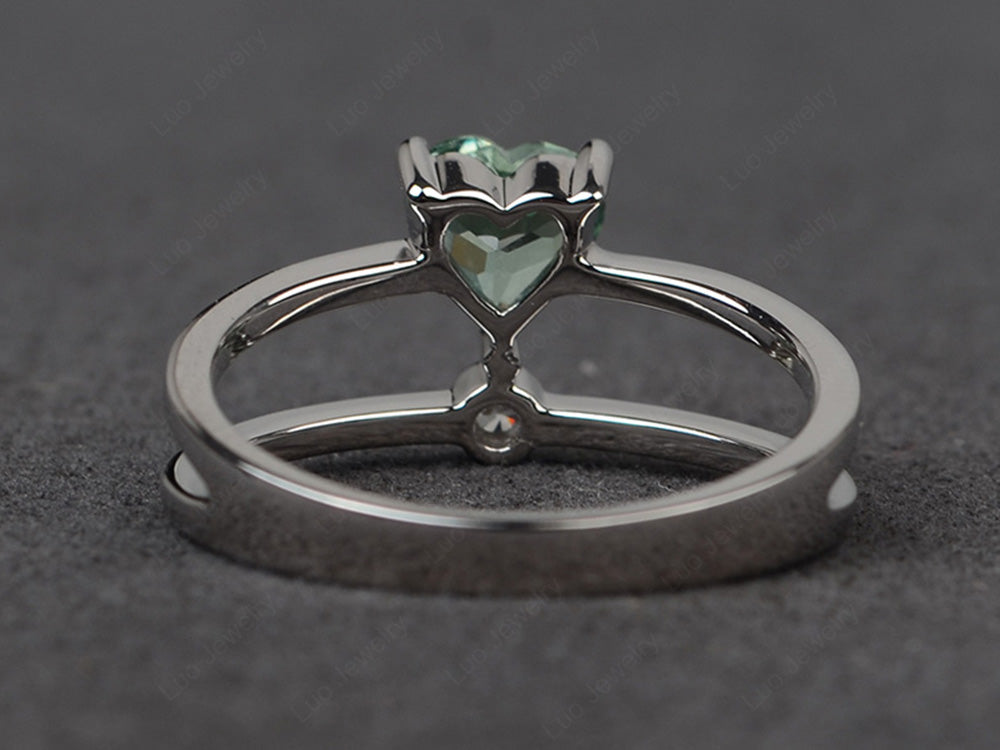 Heart Shaped Green Sapphire Split Shank Ring Silver - LUO Jewelry