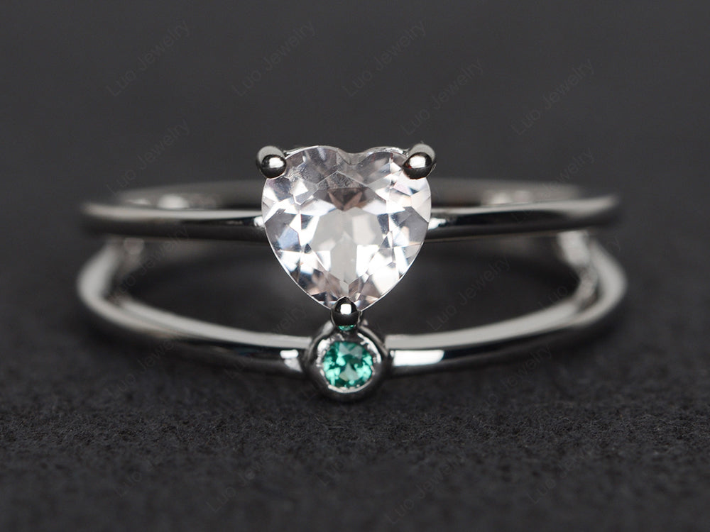 Heart Shaped Morganite Split Shank Ring Silver - LUO Jewelry