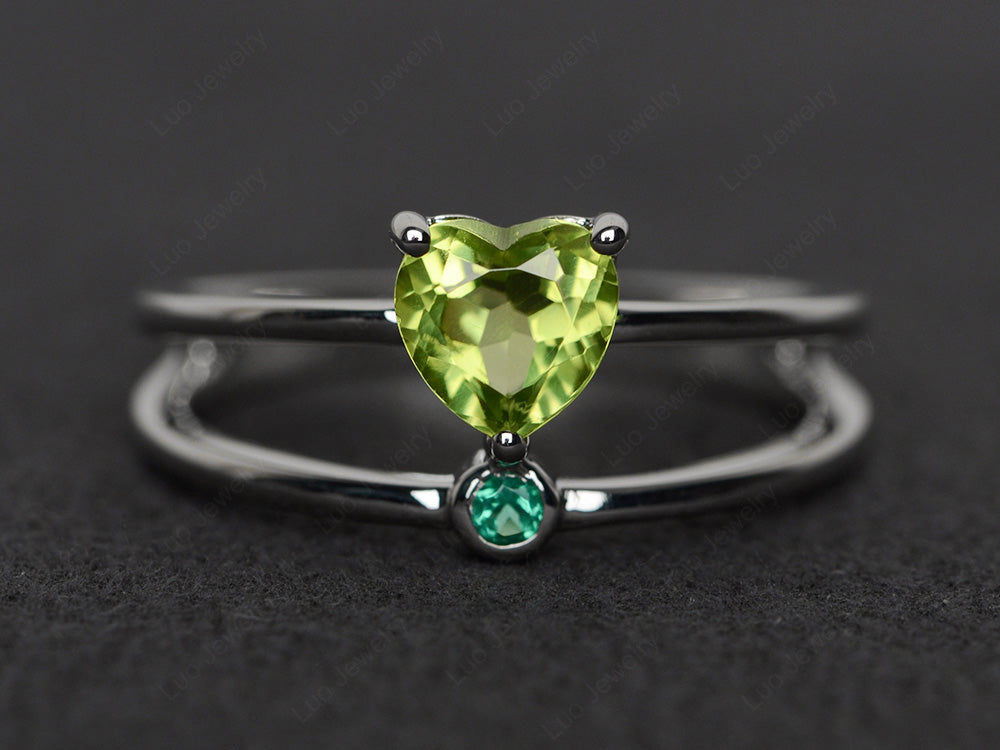 Heart Shaped Peridot Split Shank Ring Silver - LUO Jewelry