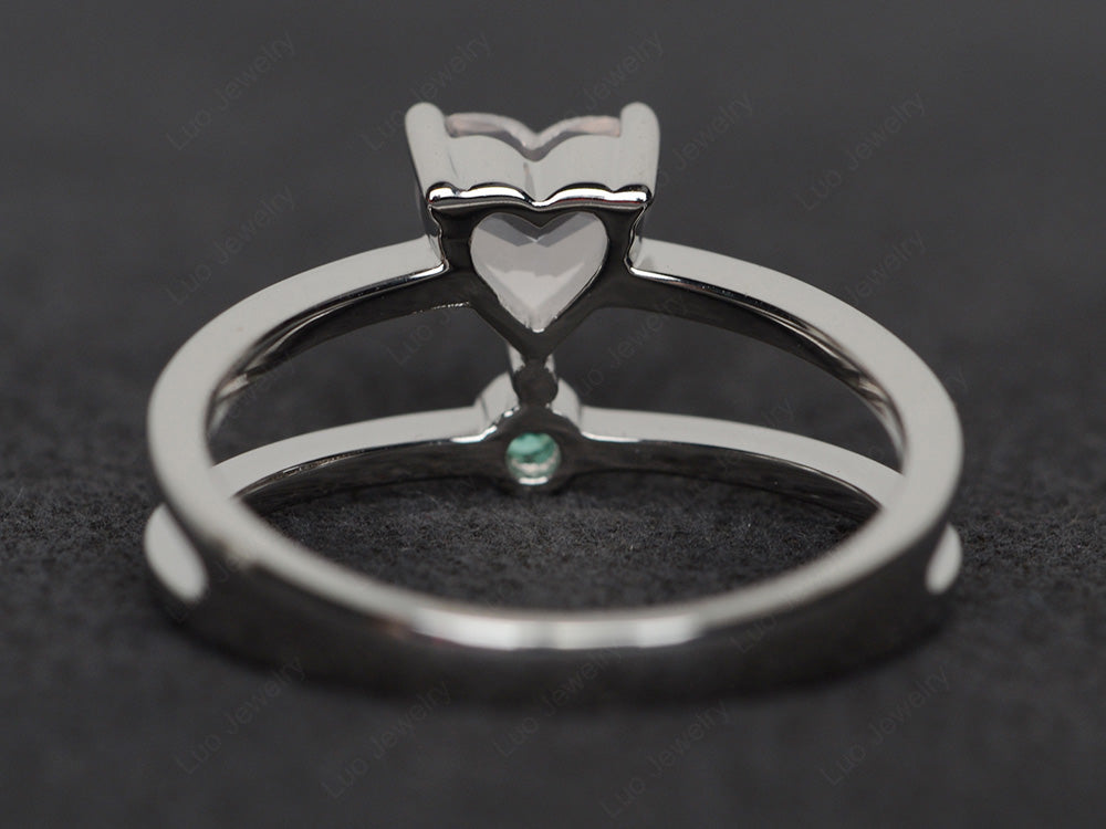 Heart Shaped Rose Quartz Split Shank Ring Silver - LUO Jewelry