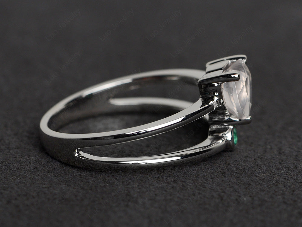 Heart Shaped Rose Quartz Split Shank Ring Silver - LUO Jewelry