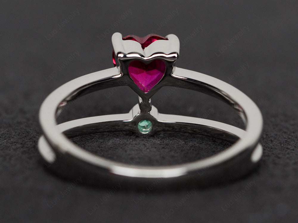 Heart Shaped Ruby Split Shank Ring Silver - LUO Jewelry