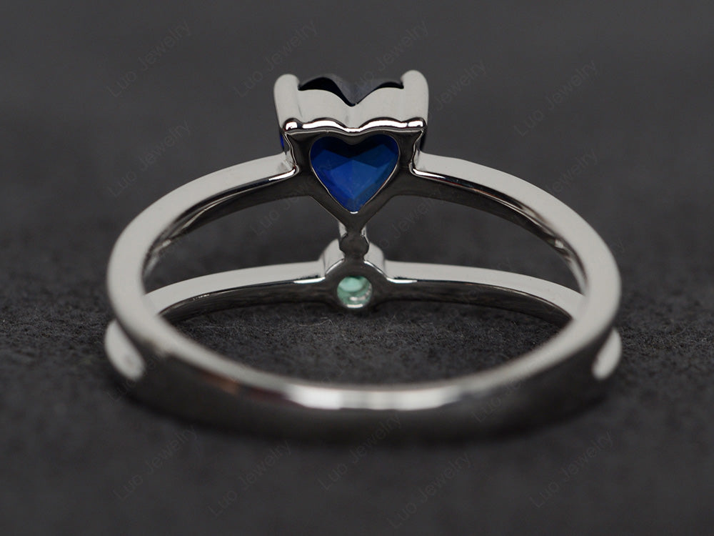 Heart Shaped Lab Sapphire Split Shank Ring Silver - LUO Jewelry