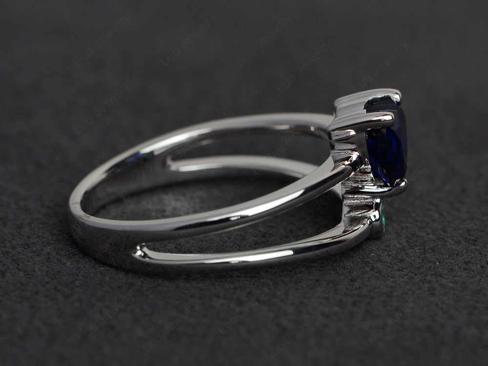 Heart Shaped Lab Sapphire Split Shank Ring Silver - LUO Jewelry