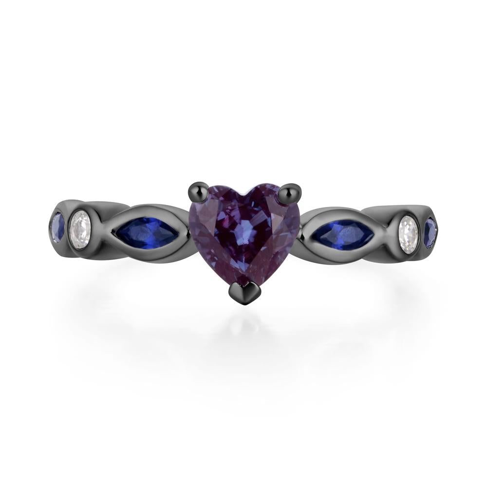 Heart Alexandrite Wedding Ring - LUO Jewelry #metal_black finish sterling silver